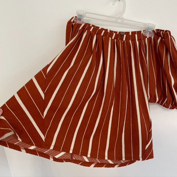 ANTHROPOLOGIE ANTHRO Elodie Off the Shoulder Top Terracotta Rust Red Stripe Boho - Picture 8 of 12